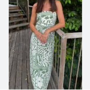 Green and white patterned maxi dress